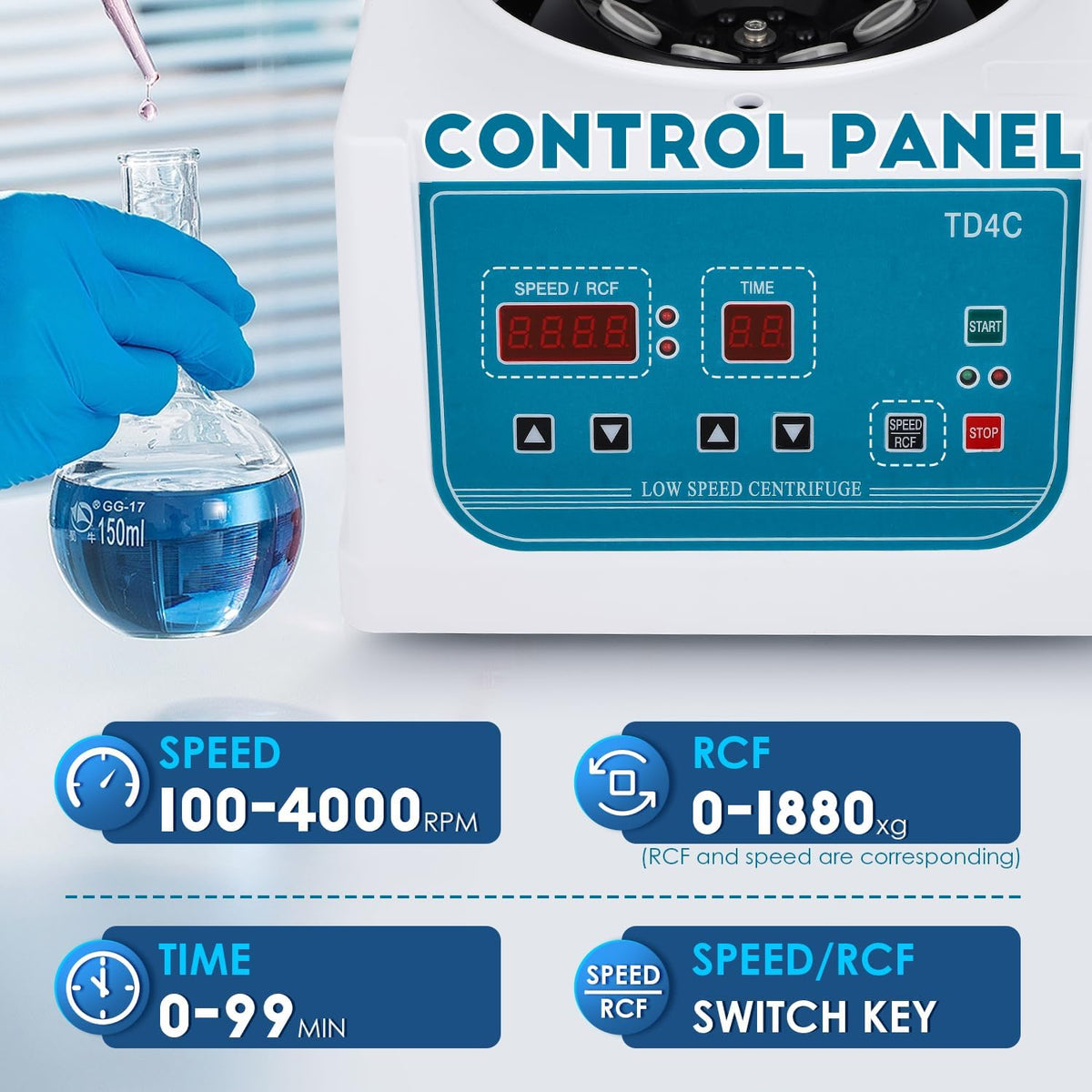 CGOLDENWALL PRP-sapcentrifuge 8 x 15 ml led-display, 4000 rpm, 99 min timing, 1880 x g, voor vacuümbuizen van 5-10 ml en centrifugeslangen van 10-15 ml, PRP-sapcentrifuge met lage trillingen (EU)