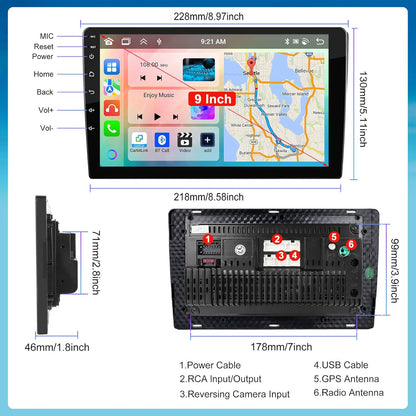 podofo autoradio, 8 kernen, 2-DIN autoradio, iOS, CarPlay, Android autoradio, 4 + 64 G, dubbele DIN 9 inch, 1280p IPS, touchscreen, stereo-radio met 32EQ DSP GPS, navigatie, wifi, Android auto en