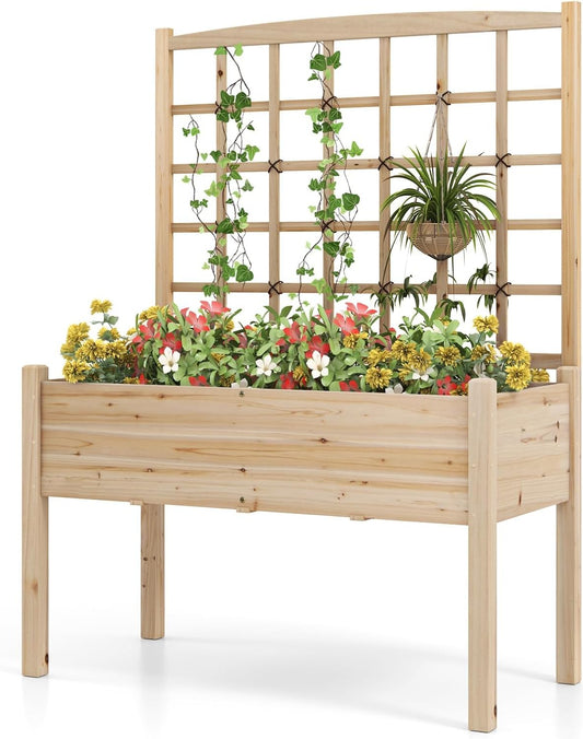 FANTASK Planter with Trellis, Garden Trellis for Climbing Plants, Drainage Holes, Flower Box, Climbing Aid, Garden, Courtyard, Balcony, Nature, 119 x 60 x 160 cm - QUORE