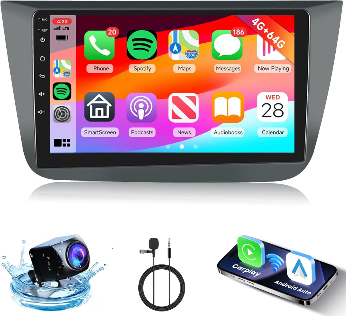 2-DIN autoradio – Multimediaset – Touchscreen radio – Android autoradio – Navigatiesysteem voor Seat Altea 2004-2016 / Toledo 2004-2009 – 9 inch HD-touchscreen – Draadloze CarPlay, Android Auto en Mirror Link