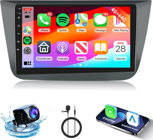 2-DIN autoradio – Multimediaset – Touchscreen radio – Android autoradio – Navigatiesysteem voor Seat Altea 2004-2016 / Toledo 2004-2009 – 9 inch HD-touchscreen – Draadloze CarPlay, Android Auto en Mirror Link