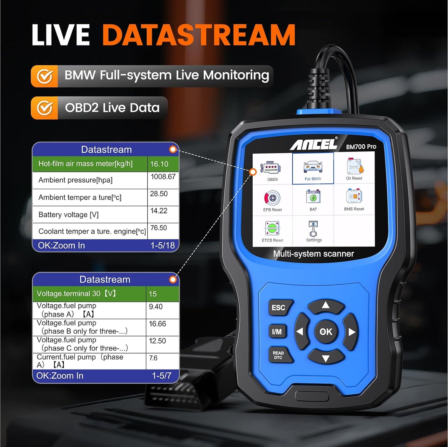 ANCEL BM700Pro All System OBD2 Diagnoseapparaat voor BMW Group Voertuig Diagnose CBS-olie EPB SAS BMS EGS DPF Regeneratie Resetten