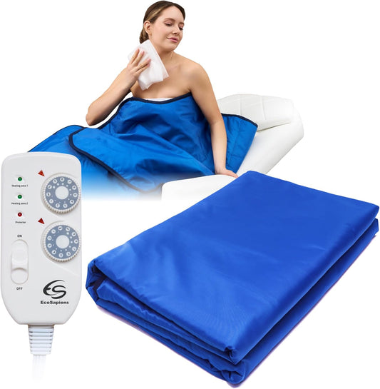 Infrared Sauna Blanket 220x180cm, 2 Zones Remote Control, Portable Home SPA, Infrared Therapy, Body Detox Fitness Heat Sweat Anti-Ageing, Beauty Device - QUORE