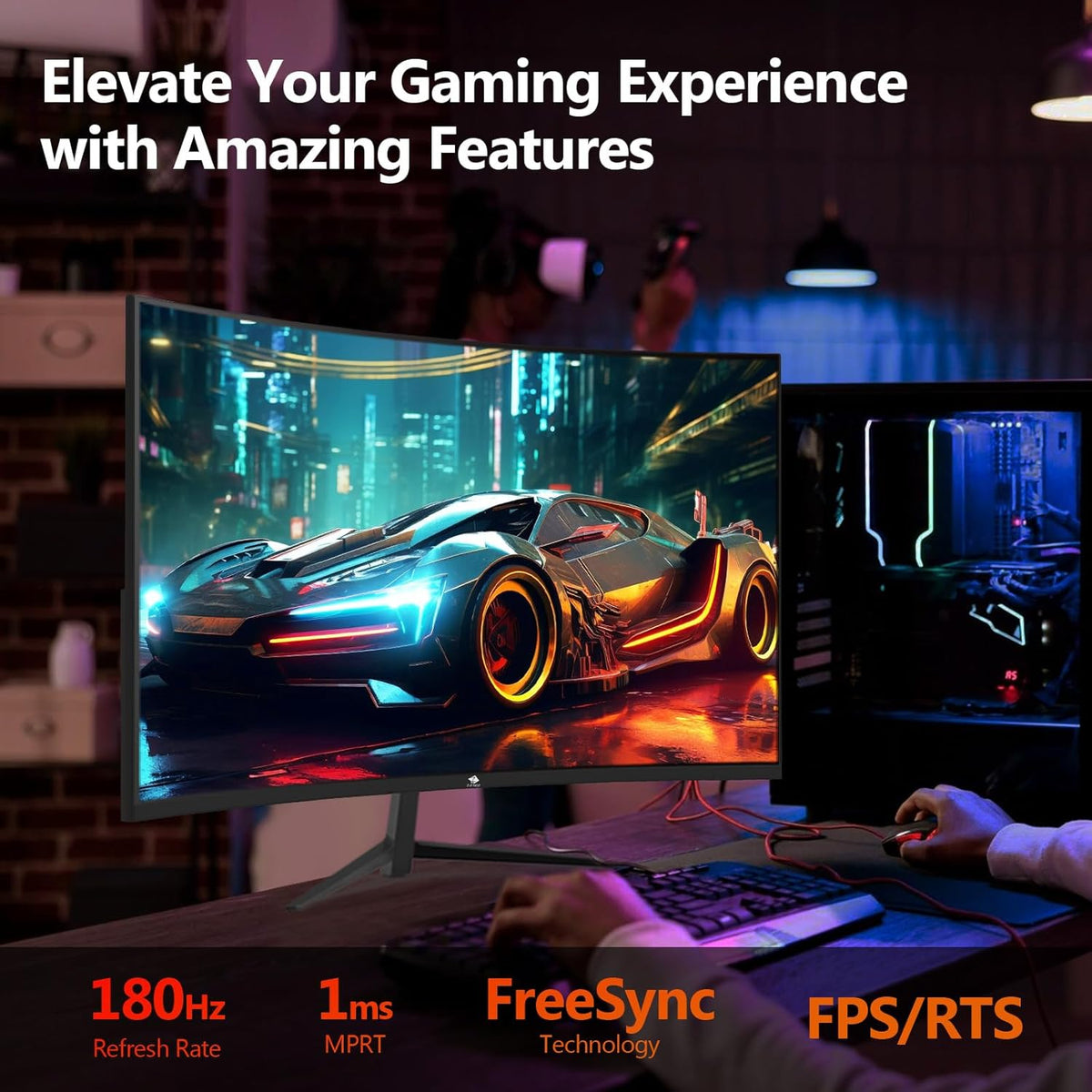 Z-Edge Gaming Monitor Gebogen 24'' 180 Hz/165 Hz/144 Hz, FHD (1920x1080), 1 ms MPRT, FreeSync, gamingmonitor met DP-kabel, 1650R VA, 300cd/m², HDMI 2.1 & DP 1.4, Verstelbare Kanteling, 178° kijkhoek
