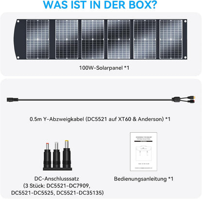 Ecosonique 100 W opvouwbaar zonnepaneel, 23,5% rendement en 45 W PD snel opladen, monokristallijn zonnepaneel met USB-C PD3.0 USB-A QC3.0 20V DC uitgang, verstelbare standaard voor powerstations en