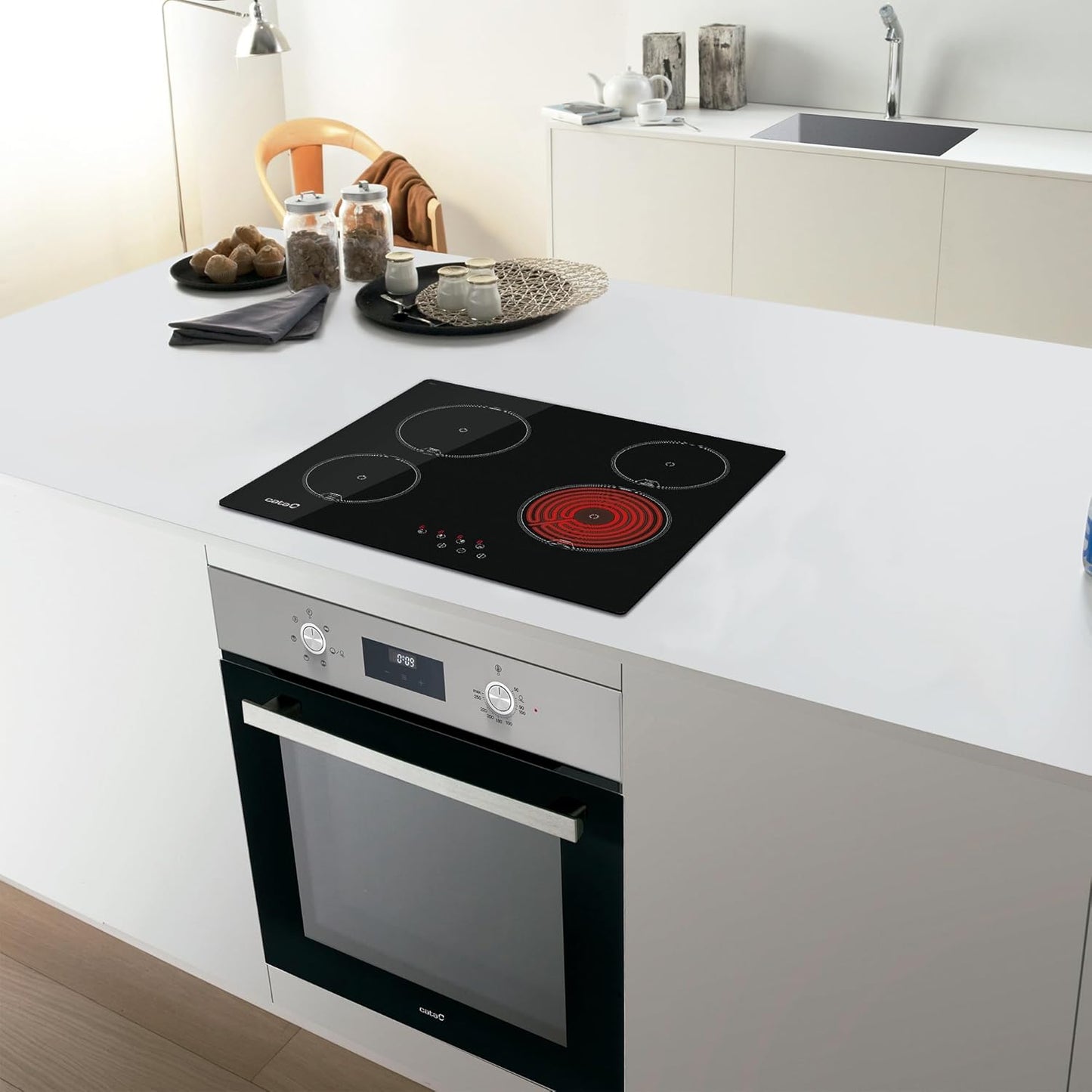 Keramische Kookplaat – Inductiekookplaat – Glaskeramische Kookplaat – Elektrische Kookplaat – Kookveld – 4 High Light Kookzones – 9 Vermogensniveaus tot 6 kW – Tactiele Touchbediening met Akoestische Waarschuwing – Breedte 59 cm
