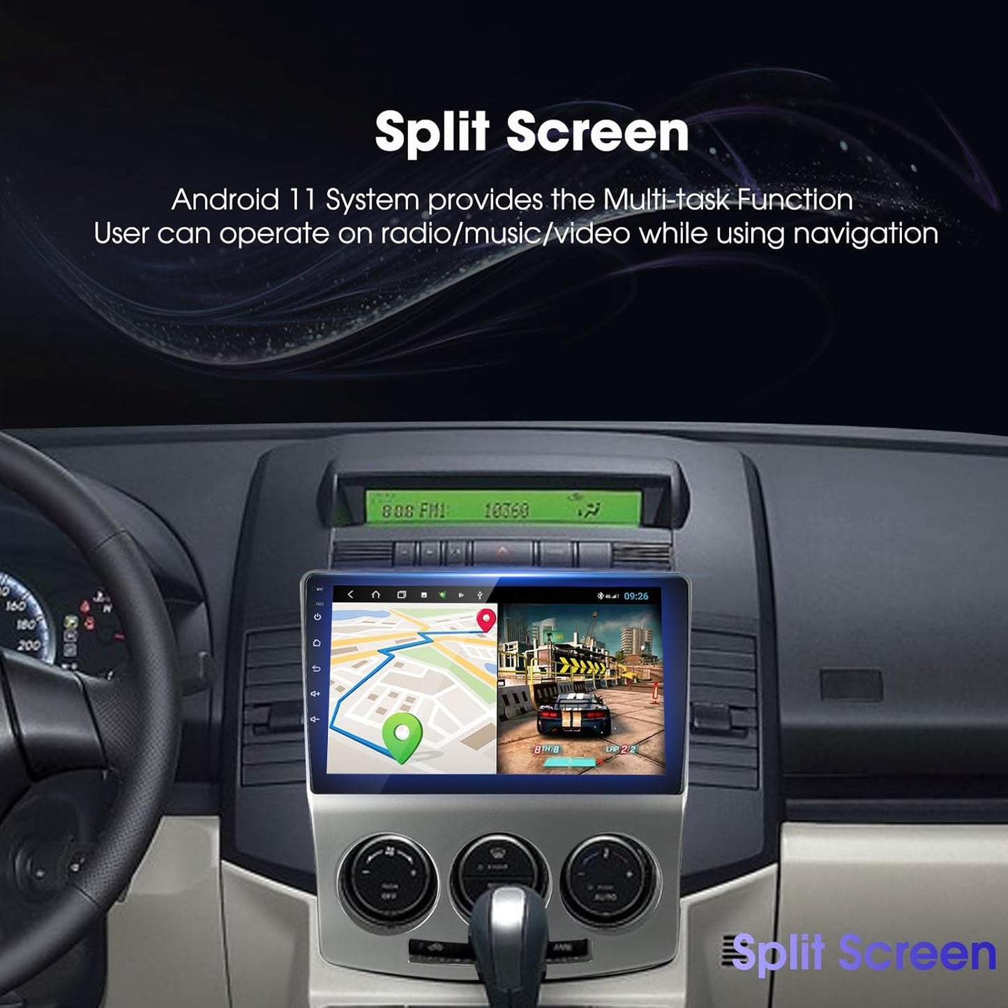 EZoneTronics Carplay Android Auto Radio Stereo voor Mazda 5 2005-2010 met 9 inch Touchscreen High Definition GPS Navigatie Bluetooth USB Wifi Spiegel Link SWC speler 32G ROM
