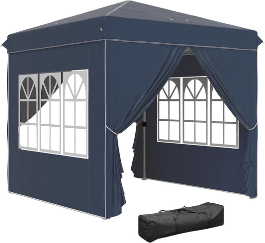 Paviljoen – Partytent – Gazebo – Tuinpaviljoen – Prieel – Opvouwbaar – Waterafstotend – UV-bescherming 50+ – 2,5x2,5 meter – Met 4 zijwanden – Donkerblauw