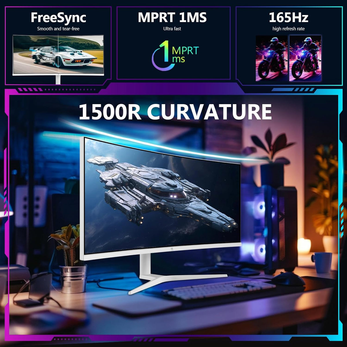 Z-Edge 34'' Curved Gaming Monitor White, 3440x1440, IPS, 165Hz (DP1.4×2), 1ms, 21:9, Height Adjustable/Tilt, Rotary, 100Hz (HDMI2.0×2), FreeSync, VESA (DP cable included)