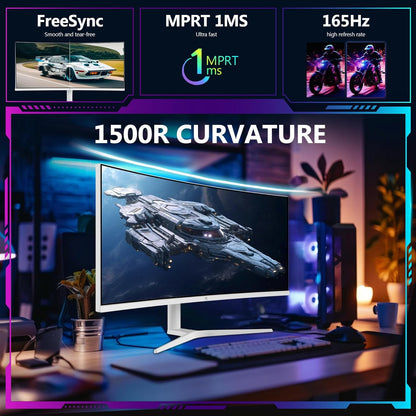 Z-Edge 34'' Curved Gaming Monitor White, 3440x1440, IPS, 165Hz (DP1.4×2), 1ms, 21:9, Height Adjustable/Tilt, Rotary, 100Hz (HDMI2.0×2), FreeSync, VESA (DP cable included)