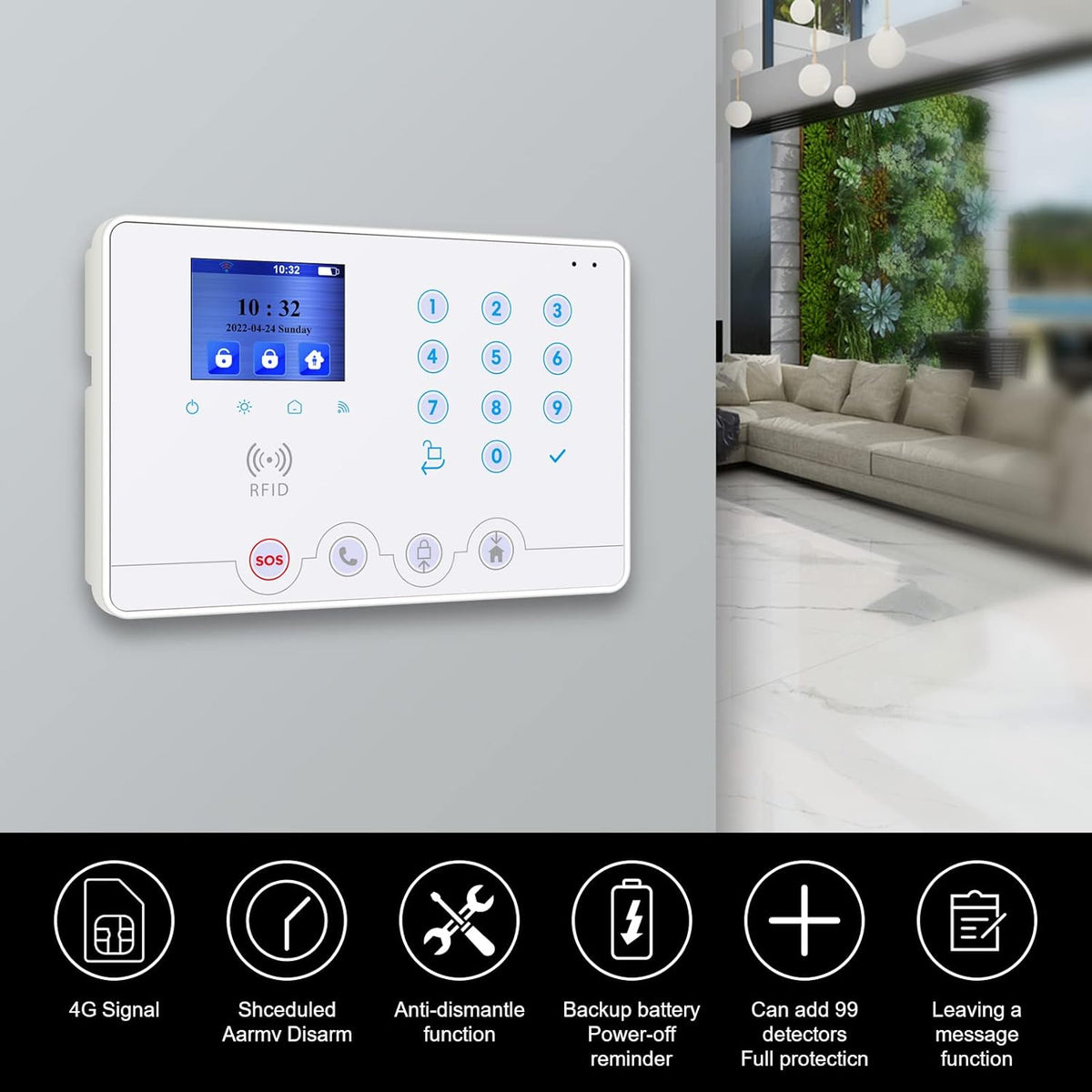 Wolf Guard W4Q-W03 Alarmsysteem Wireless Home WiFi 4G APP Tuya Smartlife Alexa Google RFID, sirene, vensterdeursensoren, bewegingsmelder
