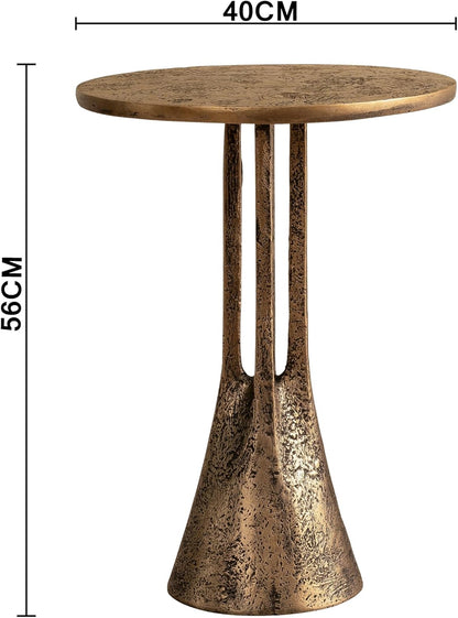 SHYFOY Ronde bijzettafel, 40 cm diameter, vintage brons, tafelblad van glasvezel en gehard glas, retro accenttafel voor woonkamer, slaapkamer en terras, 56 cm hoog