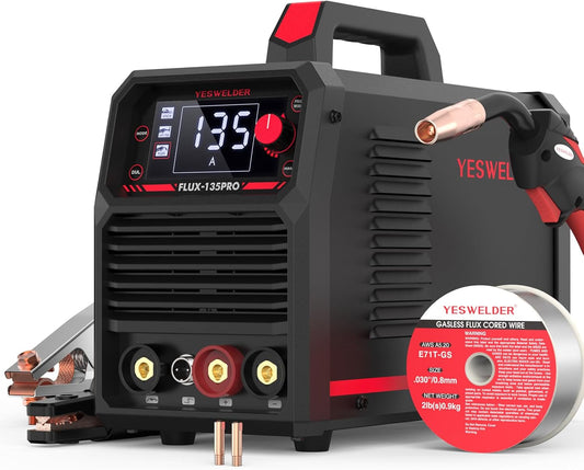 YESWELDER 135Amp MIG Lasser Gasloze 230V Flux Kern Lasapparaat Flux MIG/Lift TIG/Stick 3-in-1 Lasmachine Groot Digitaal LED-scherm IGBT Inverter Lasser