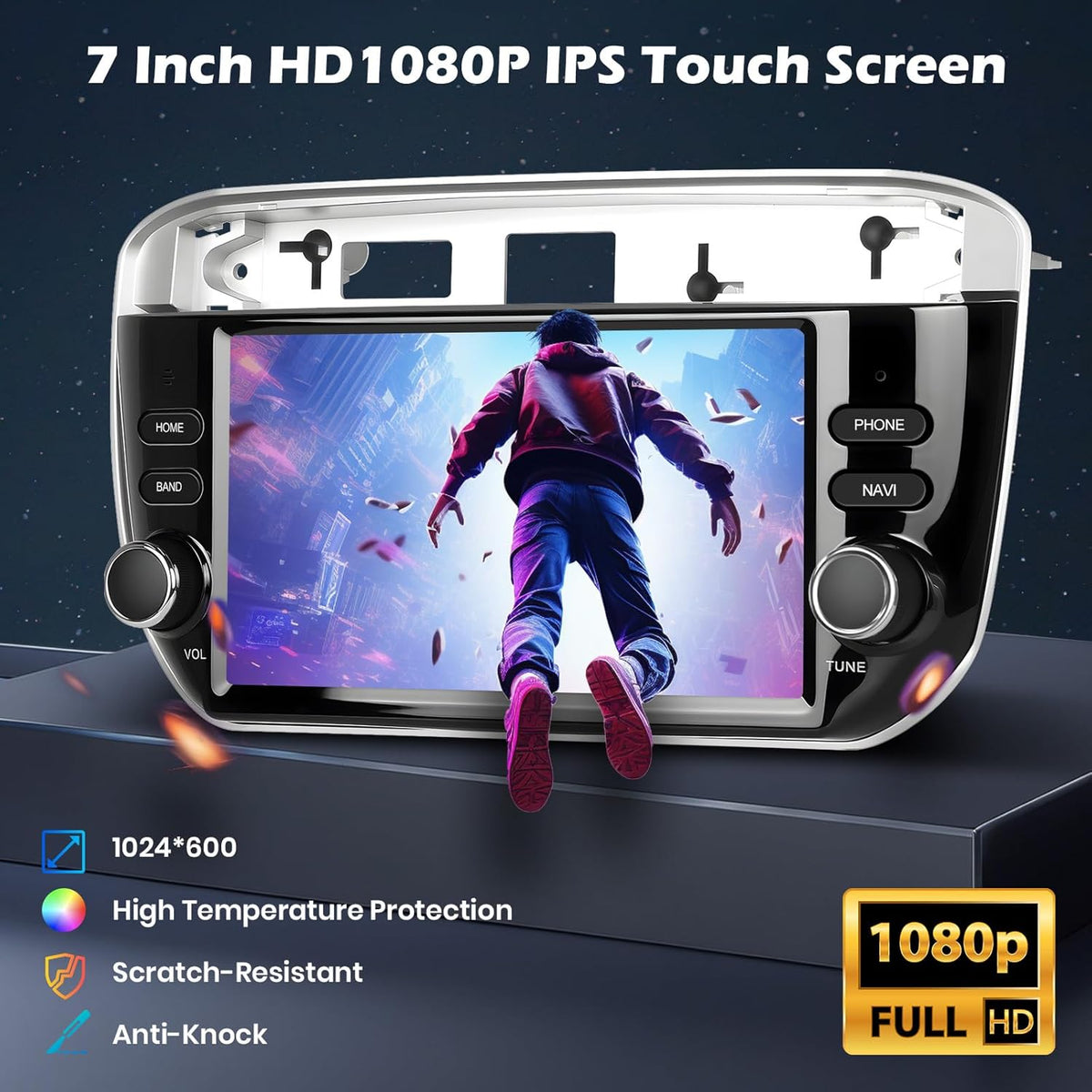 Hikity 4+64G Android 15 autoradio voor Fiat Punto 2012-2016 met 7 inch touchscreen, stereo radio met draadloze CarPlay Android Auto FM RDS radio BT GPS WiFi SWC Mirror Link + achteruitrijcamera + micr