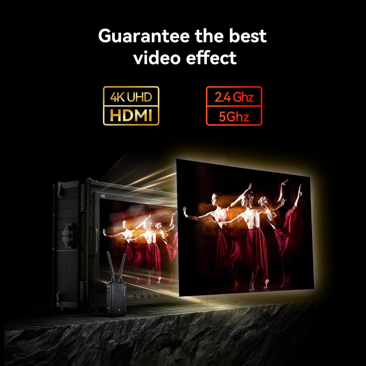 Hollyland Pyro H draadloze HDMI-zender en ontvanger, 4K30/1080p60 400m bereik, 60ms latentie, ondersteuning tot 4 draadloze video-ontvangers, Smart Channel Scan, UVC Live Stream (1 TX)