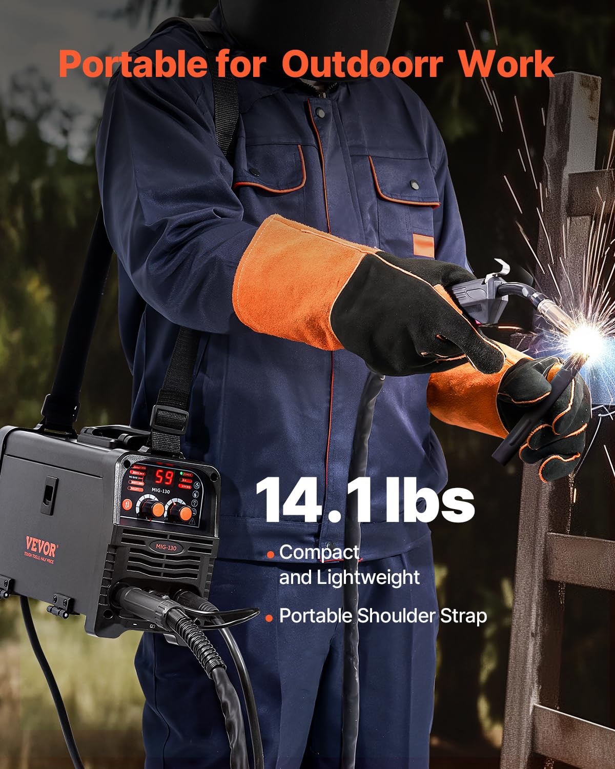 VEVOR MIG Welding Machine, 130A Synergistic MIG Welding Machine, 3-in-1 Flux Core MIG/MMA/Lift TIG Multiprocess Laser, with IGBT Inverter Technology and Digital Display Screen