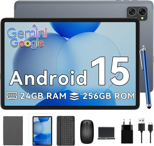 Android 16 Tablet met toetsenbord en pen - 24 GB RAM + 256 GB ROM (4 TB TF), Octa-Core, Gemini AI, Tablet 10 inch, Widevine L1, 5000 mAh, 8 MP + 5 MP, Face ID, GPS