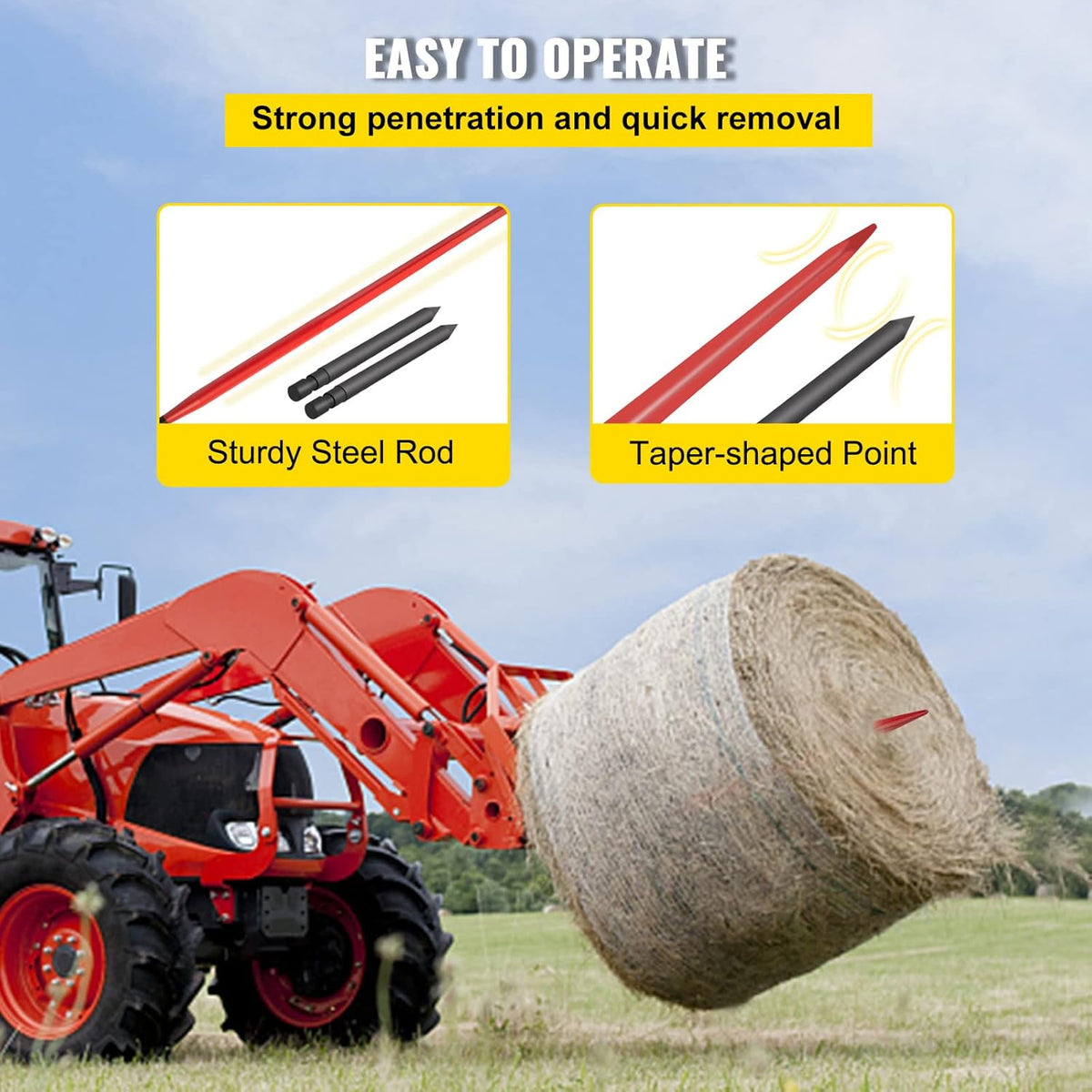 VEVOR Hooispuit, 125 cm, hooibergpen, capaciteit 1360 kg, snelspanbalpunt, vierkant, 4,5 cm breed, rood gecoate balvork, met 2 stabiliserende lansen - QUORE