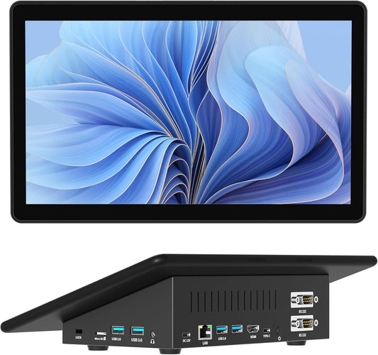 Mini-PC Desktop N5095 Win 11 met 29,5 cm (11,6 inch) touchscreen, 8 GB RAM, 128 GB eMMC, dual-4K-display-uitgang, HDMI en Type-C, Dual RS232