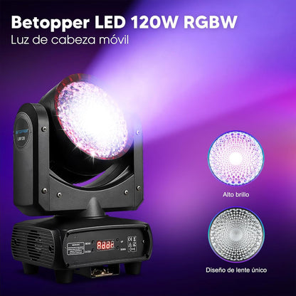 Betopper 120W RGBW LED Moving Head Light Full Color Beam Disco Licht, Pak voor Nachtclub Party Bruiloft (LM120-EU)