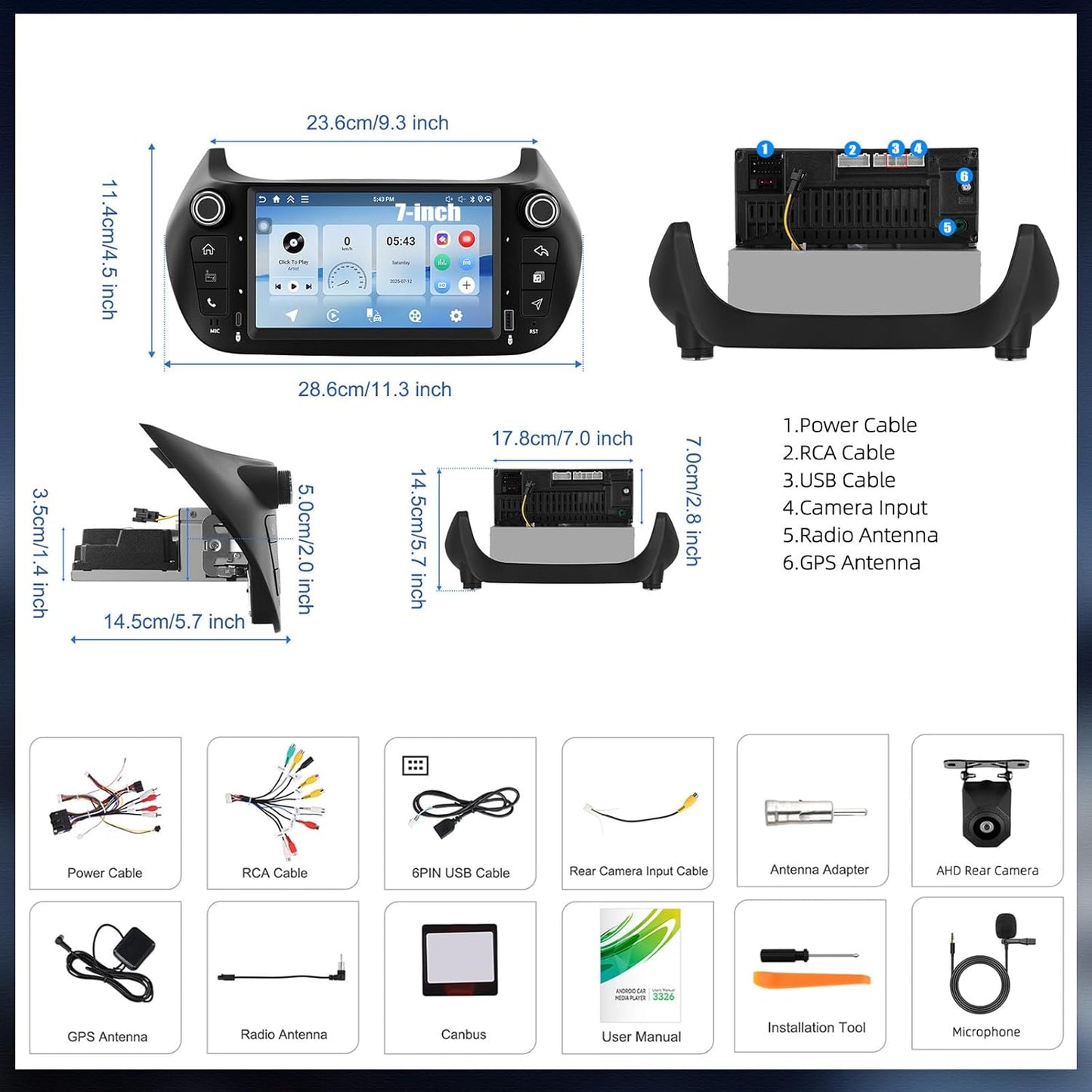 Android 15, 4G+64G GOHHDL Autoradio voor Fiat Fiorino Qubo Citroën Nemo Peugeot Bipper met Carplay Android Auto, 7 Inch 2Din Touchradio met GPS WiFi Bluetooth FM/RDS SWC Achteruitrijcamera & MIC