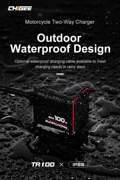 Motorfietsaccu-oplader – Acculader – Batterijlader – Noodlader – Accu Onderhouder – 100W Bidirectioneel – Ultracompact en Waterdicht IP66