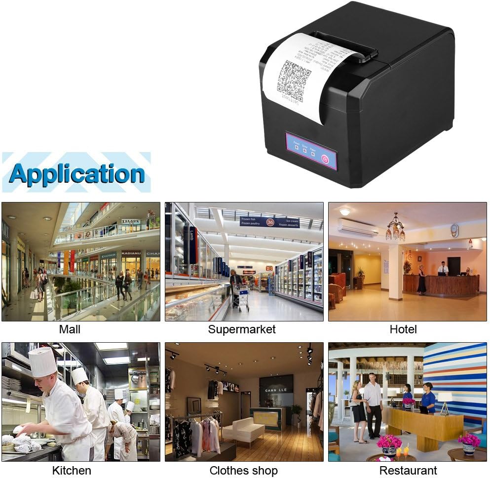 Thermische bonprinter – Kassabonprinter, bonprinter, ticketprinter, thermoprinter – Zwart – 300 mm/s printsnelheid – Automatisch snijmes
