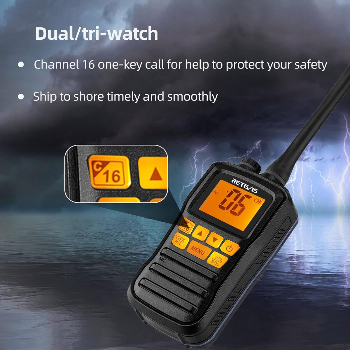 Retevis RM01 Handheld Radio, IP67 Waterdichte Marine Walkie Talkie Trillingen Drijvende Schip Transceiver Handheld Radio voor Varen Kajakken Visser (Zwart, 2 Pack)