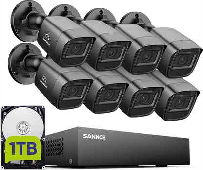 SANNCE TVI 1080P 8CH DVR Recorder Surveillance System with HDD 1TB and 8 Surveillance Cameras, 2 MP, Outdoor, Waterproof, for Outdoor, Night Vision