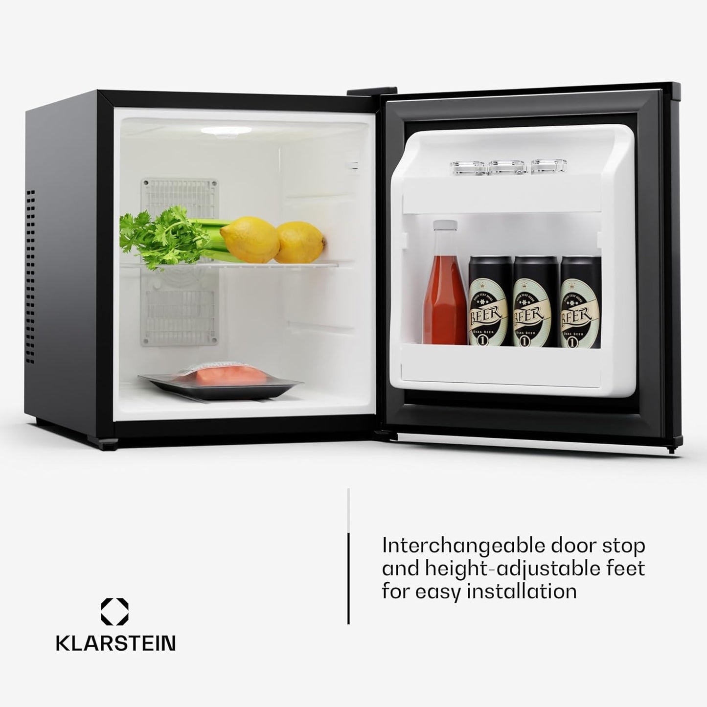Klarstein Koelkast, minikoelkast met glazen deur, 28 liter minikoelkast voor drankjes en snacks, kleine en stille koelkast, verstelbare planken, vergrendeling, verwisselbaar deurscharnier, in hoogte