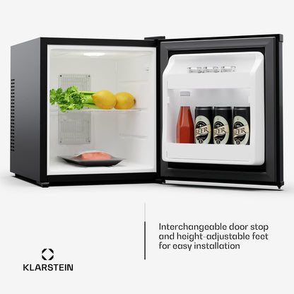 Klarstein Koelkast, minikoelkast met glazen deur, 28 liter minikoelkast voor drankjes en snacks, kleine en stille koelkast, verstelbare planken, vergrendeling, verwisselbaar deurscharnier, in hoogte