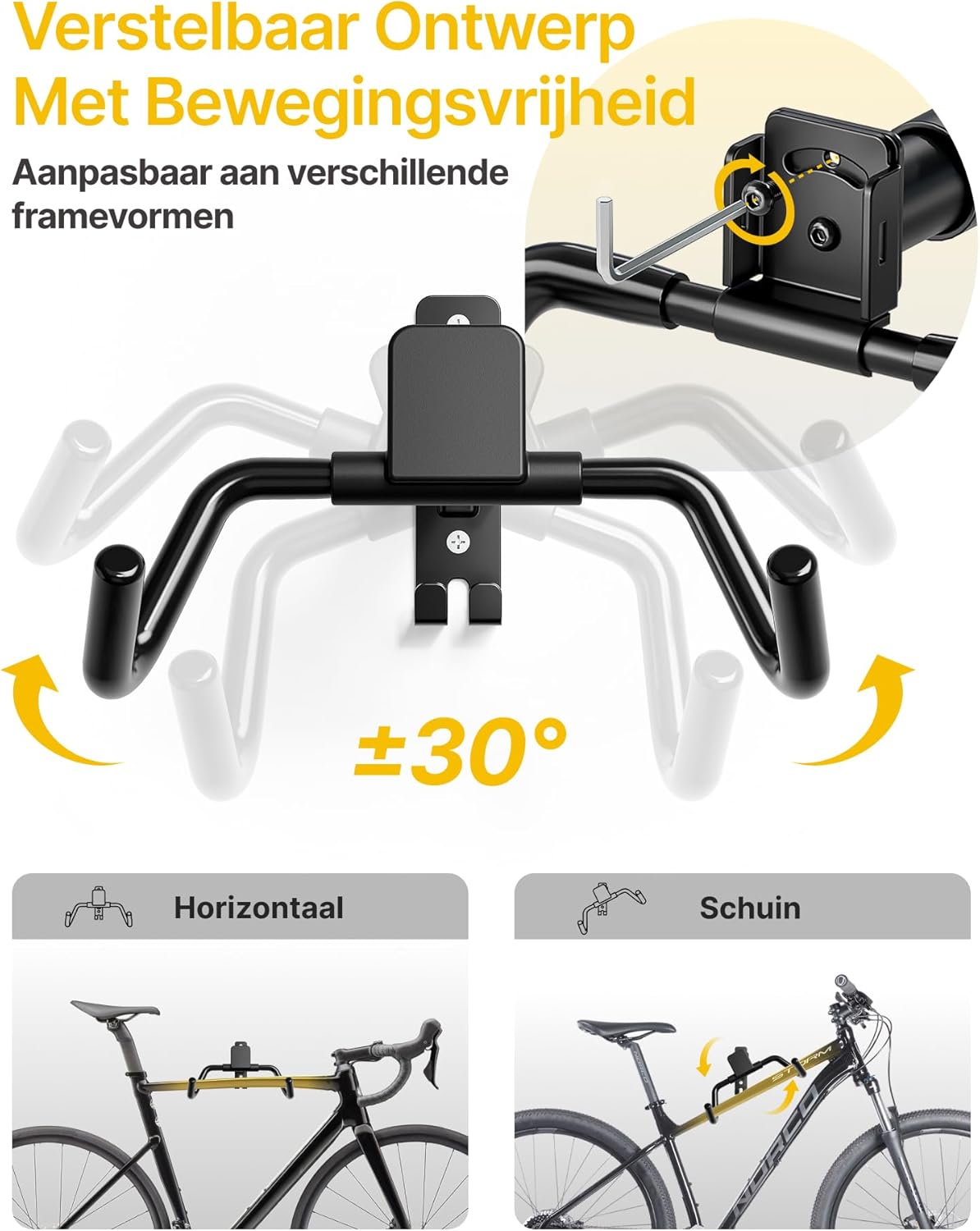 monTEK Fietswandhouder, inklapbare racefietswandhouder, 30 kg draagvermogen, fietshouder muur voor garage, 4 stuks
