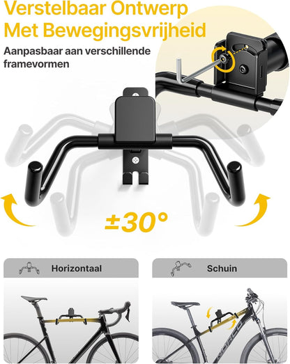 monTEK Fietswandhouder, inklapbare racefietswandhouder, 30 kg draagvermogen, fietshouder muur voor garage, 4 stuks