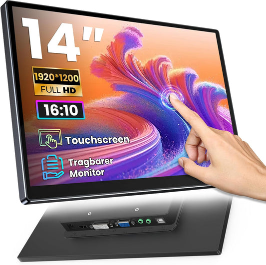 Draagbaar touchscreen, 35,6 cm, FHD 1920 x 1200 100% sRGB 16:10, draagbaar IPS-touchscreen voor computer met HDMI, VGA, DVI voor PC/PS4/R Pi/gameconsole