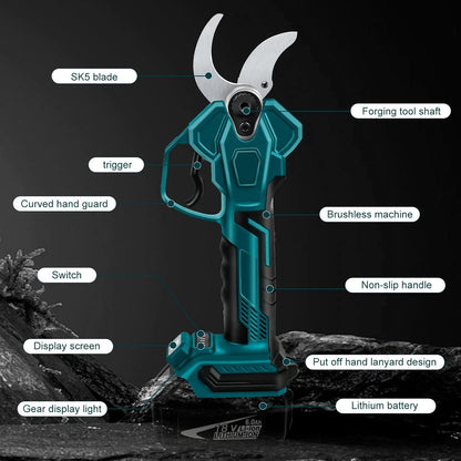 Draadloze elektrische snoeischaar voor Makita 18 V LCD-scherm, maximale opening, 65 mm, elektrische snoeischaar, accuschaar, tuinsnoeischaar voor het snoeien van bomen en struiken en fruitbomen