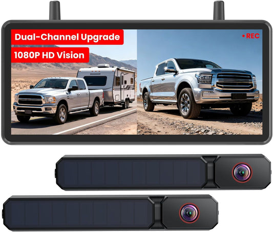 AUTO-VOX Zonne-aangedreven draadloze achteruitrijcamerakit, 3 minuten doe-het-zelf installatie, heldere beeldback-upcamera met IP69K waterdicht voor auto's en bestelwagens