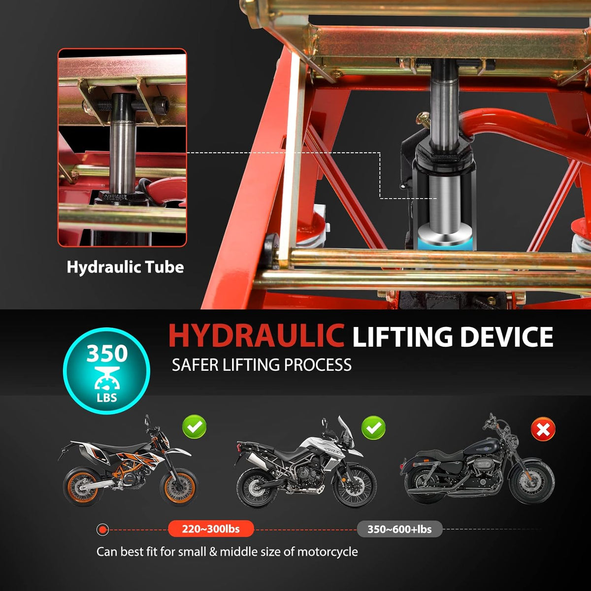 VIVOHOME 160kg Heavy Duty Hydraulische Motorfiets Heftafel Voetbediende ATV Dirt Bike Schaarstandaard met 4 Wielen Rood