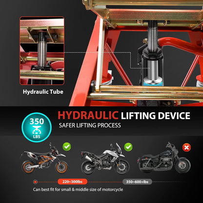 VIVOHOME 160kg Heavy Duty Hydraulische Motorfiets Heftafel Voetbediende ATV Dirt Bike Schaarstandaard met 4 Wielen Rood