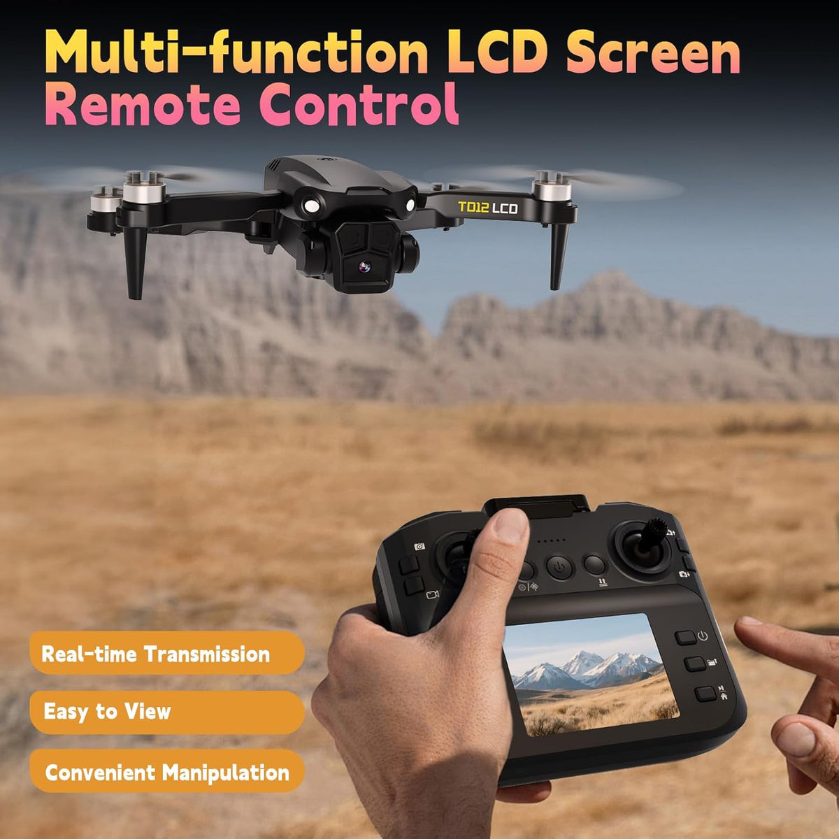 TD12LCD Drone met Camera voor Volwassenen, Drones met Optische Flow-positionering, Borstelloze Motor, LCD-schermtransmissie, Opvouwbare Quadcopter voor Beginners, Minder dan 249g