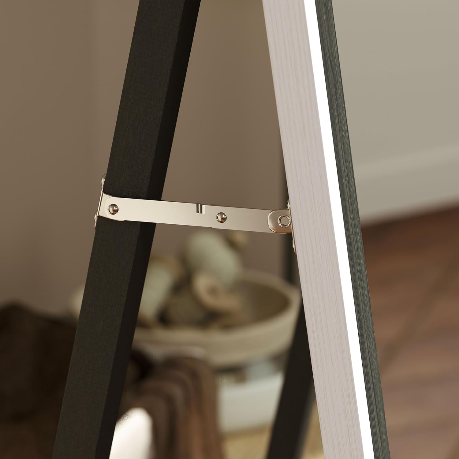 HOMCOM Ganzkörperspiegel 162.5 x 53.5 cm Standspiegel mit Ständer, Wall Mirror für Wohnzimmer, Schlafzimmer, Ankleidungsraum Grau+Weiß - QUORE