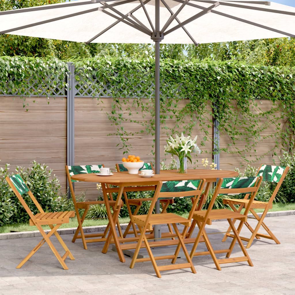 Gecheer Pack of 6 Folding Garden Chairs Green Fabric and Solid Wood Armchair Outdoor Dining Chairs Outdoor Patio Chairs P3214623 - QUORE