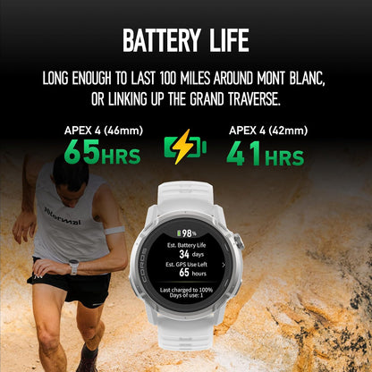 COROS APEX 4 (42 mm) GPS-horloge, 1,2-inch MIP-touchscreen, wereldwijde kaarten met stapsgewijze navigatie, batterijduur van 34 dagen, microfoon voor het opnemen van spraakmemo's, realtime weer - Wit