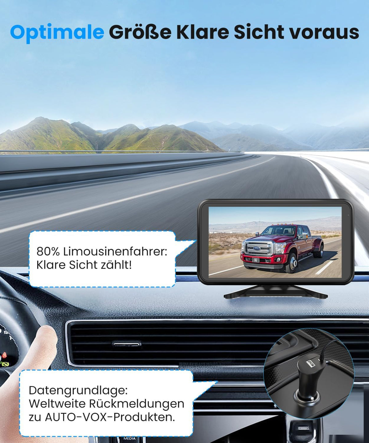 AUTO-VOX Draadloze achteruitrijcamera: 4,8 inch HD 1080P nachtzicht IP69K waterdicht eenvoudige montage achteruitrijcamera voor auto, vrachtwagen, camper, signaal