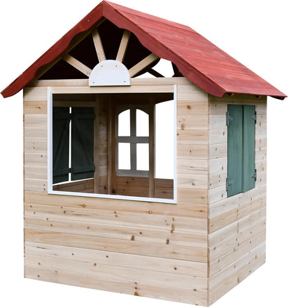 dobar® Kinderspeelhuis van hout met ramen en deuren, speelhuis, outdoor, bouwpakket met eenvoudige montage, kinderhuis voor tuin, rood, 115 x 102 x 125 cm