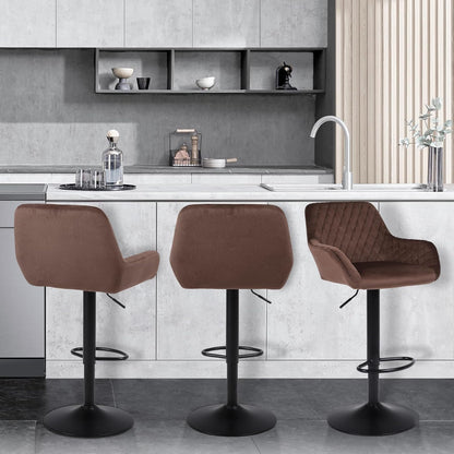ralex-chair Barkrukken set van 2, in hoogte verstelbare fluwelen stof draaibare barkrukken, ontbijt eetkamerstoelen met rugleuning en armleuningen voor bar, toonbank en keuken, Bruin