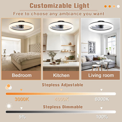 VOLISUN Plafondventilator met verlichting en afstandsbediening, 6 windstanden en dimbaar, moderne plafondlamp met ventilator, stille led-plafondventilator voor slaapkamer en woonkamer (wit, 50 cm)