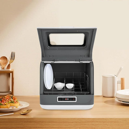 Mini-tafelvaatwasser, kleine vaatwasser, vaatwasser, vaatwasser, vaatwasser voor kleine keukens en appartementen, 4-6 sets met touch-bediening, 800 W, restwarmte drogen, luchtkoeling ruimtebesparend