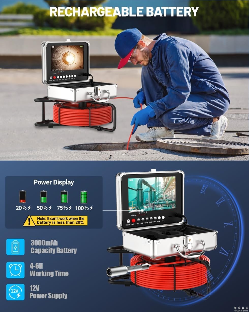 Anysun Inspectiecamera, kanaalcamera, endoscoopcamera met zelfnivellering, 512 Hz sondezender, DVR-recorder, buiscamera met licht, waterdicht IP68, 9 inch IPS-1080p kleurenmonitor (16 GB kaart)