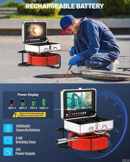 Anysun Inspectiecamera, kanaalcamera, endoscoopcamera met zelfnivellering, 512 Hz sondezender, DVR-recorder, buiscamera met licht, waterdicht IP68, 9 inch IPS-1080p kleurenmonitor (16 GB kaart)