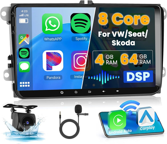 Android Autoradio – Multimedia Systeem – Navigatiesysteem – Touchscreen Radio – CarPlay Autoradio – 9 Inch IPS Scherm – 8-Core Processor met 4GB RAM & 64GB Opslag - QUORE